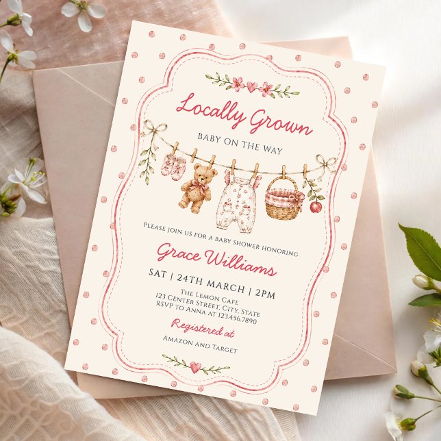 Lokalt Odlad Klädtork Babyshower Inbjudningar (Skapare uppladdad)