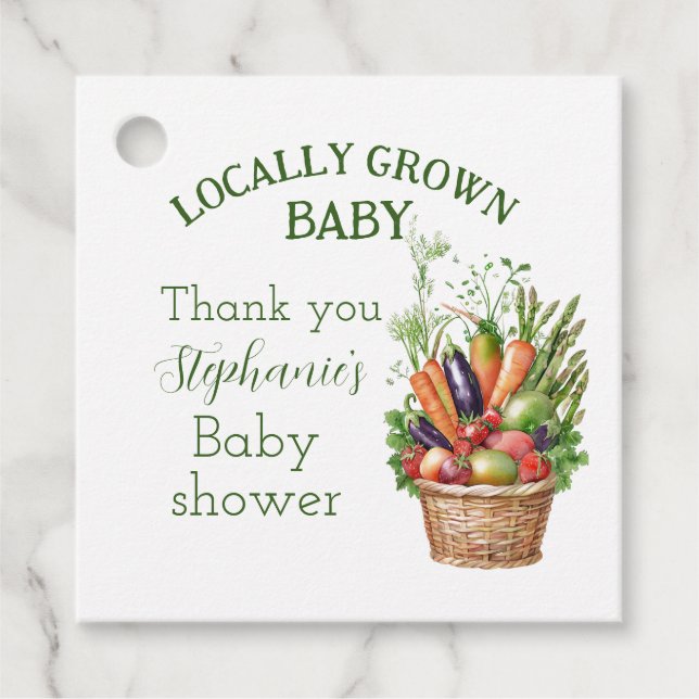 Lokalt odlad marknad för babyskor gåvor etiketter (Framsida)