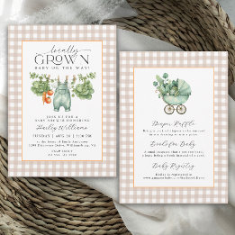 Lokalt Odlad Neutral Beige Gingham Bebisdopp Inbjudningar