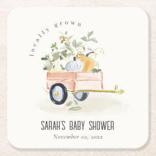 Lokalt Odlad Pumpavagn Vattenfärg Baby Shower Underlägg Papper Kvadrat