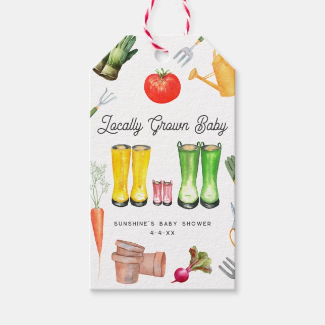 Lokalt odlad Rosa Boots Garden Baby Shower Presentetikett (Framsidan)