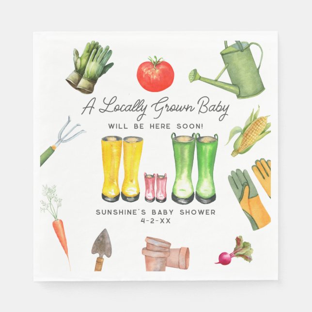 Lokalt odlad Rosa Boots Vegetable Baby Shower Pappersservett (Framsidan)