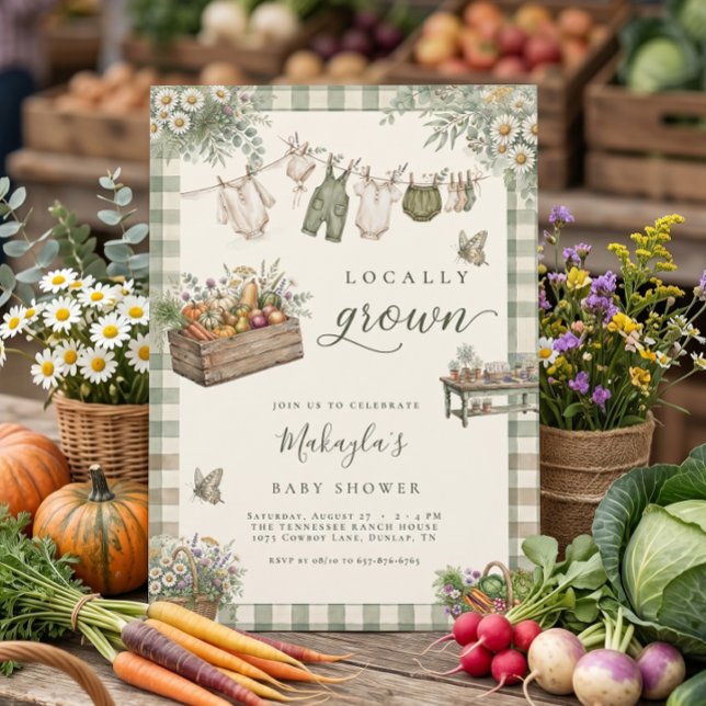 Lokalt Odlad Rustik Bondemarknad Baby Shower Inbjudningar (Skapare uppladdad)