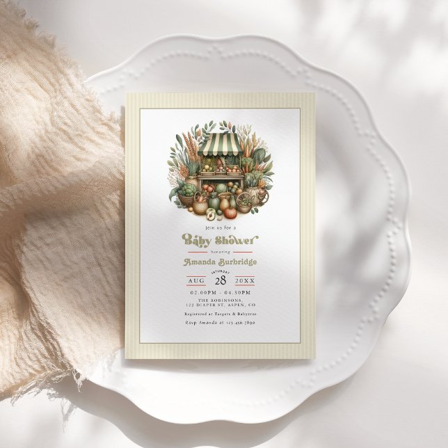 Lokalt Odlad Rustik Bondemarknad Baby Shower Inbjudningar (Locally Grown Rustic Farmers Market Baby Shower Invitation)