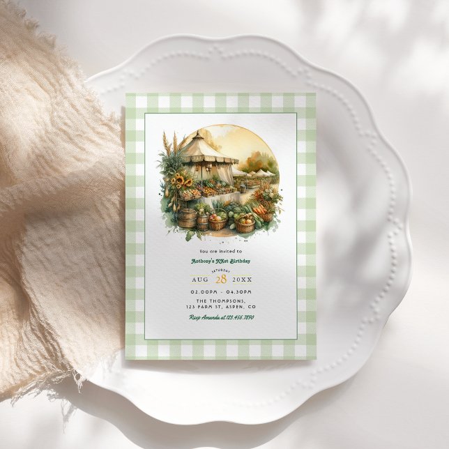 Lokalt Odlad Rustik Bondemarknad Födelsedagsfest Inbjudningar (Locally Grown Rustic Farmers Market Birthday Party Invitation)