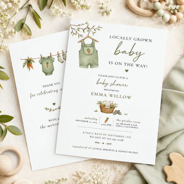 Lokalt Odlad Rustik Kanin för Barnkalas - Redigerb Inbjudningar (Locally Grown Baby Rustic Bunny Editable Invitation)