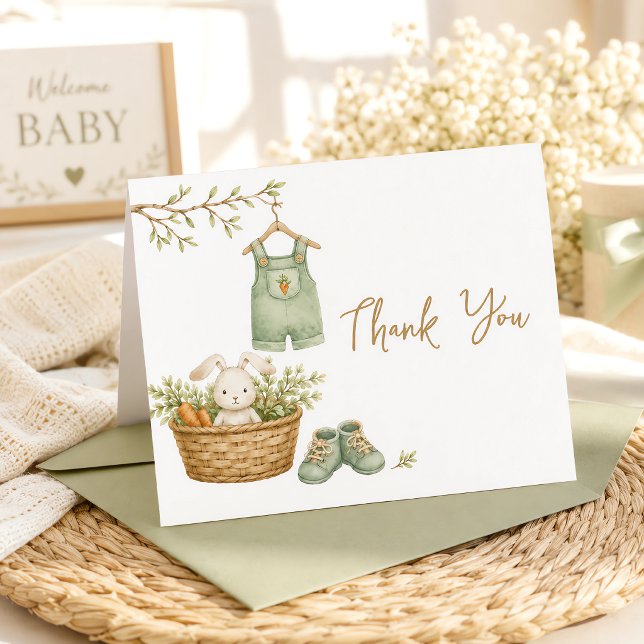 Lokalt Odlad Rustik Kanin för Barnkalas - Redigerb Tack Kort (Locally Grown Baby Rustic Bunny Editable Thank You Card)