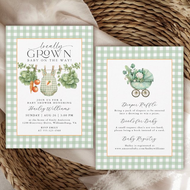 Lokalt Odlad Sjalgrön Gingham Flickbabyfirande Inbjudningar (Invitation may be ordered in printed and digital formats.)