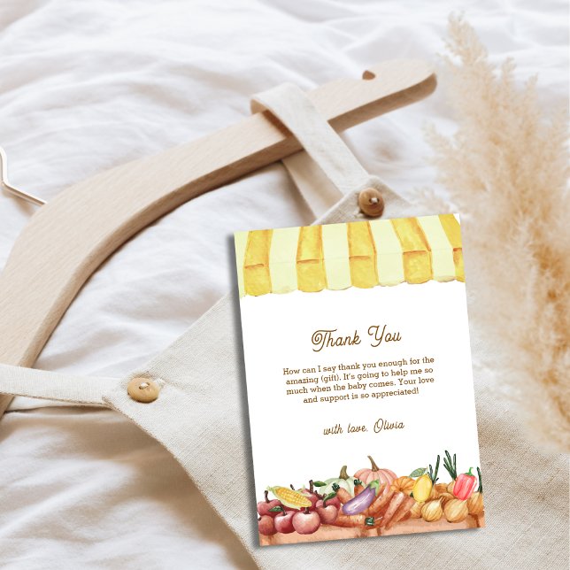 Lokalt odlad vattenfärgsgemgie Fruits Baby Shower Tack Kort (Locally Grown Watercolor Veggie Fruits Baby Shower Thank You Card)