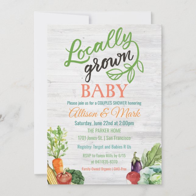 Lokalt Odlad Vegetarisk Baby Shower Inbjudan (Framsida)