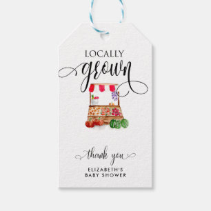 Lokalt odlade baby shower morötter tack presentetikett