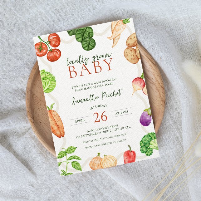 Lokalt odlade jordbrukare marknadsför babyskor inbjudningar (Locally Grown Baby Shower Invitation)