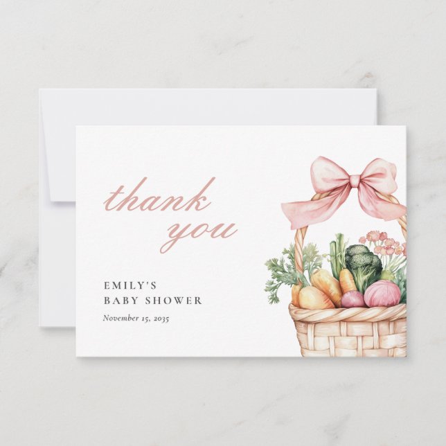 Lokalt odlade jordbrukare marknadsför babyskor tack kort (Framsida)