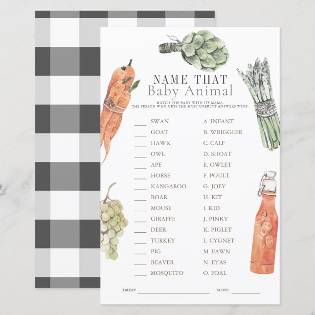 Lokalt odlade jordbrukare Namn Baby djur (Fram/baksida)