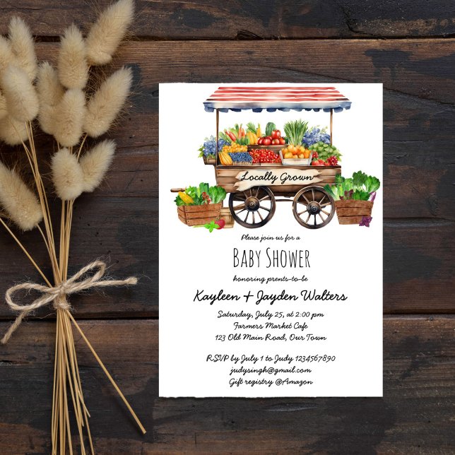 Lokalt odlade jordbrukare saluför babydusch inbjudningar (Locally grown farmers fresh produce market baby shower invitation editable template instant download)