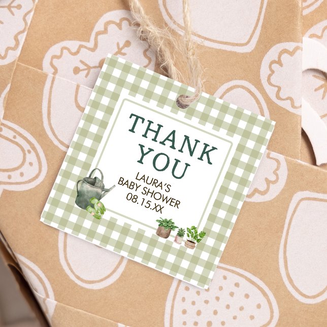Lokalt odlade jordbrukare saluför babyskor gåvor etiketter (Green Farmers Market Locally Grown Baby Shower Square Favor Tags)