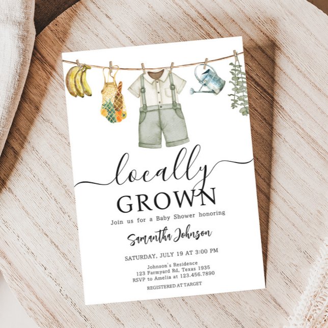 Lokalt odlade lantbrukare, babyskor inbjudningar (Farmers Locally Grown Baby Shower Invitation)