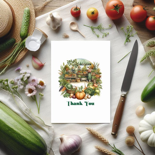 Lokalt odlade lantbrukare, marknadsfödelsedag tack kort (Locally Grown Rustic Farmers Market Birthday Thank You Card)