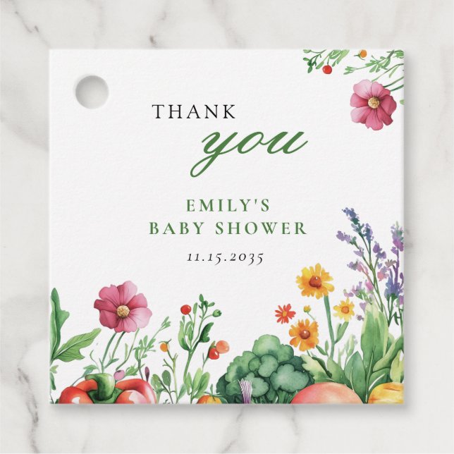 Lokalt odlade lantbrukare marknadsför babyskor gåvor etiketter (Framsida)