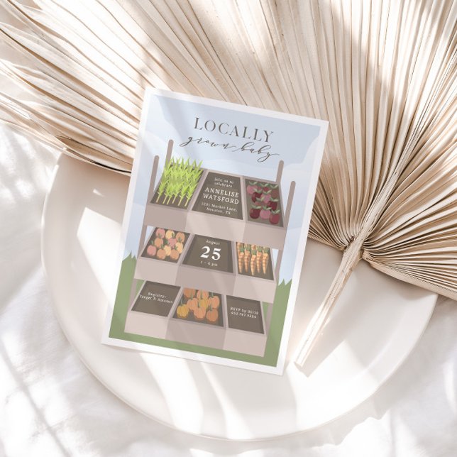 Lokalt odlade lantbrukare marknadsför babyskor inbjudningar (100% Organic! Locally Grown Baby Physical Invitation Preview)