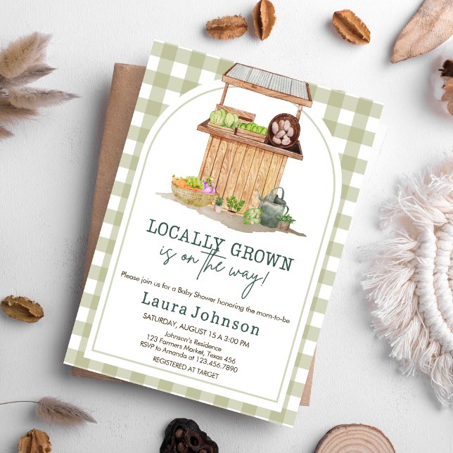 Lokalt odlade lantbrukare marknadsför babyskor inbjudningar (Farmers Market Locally Grown Baby Shower Invitation)