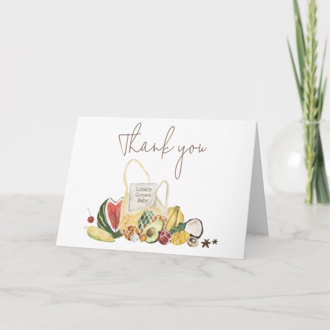 Lokalt odlade lantbrukare marknadsför babyskor tack kort (Framsida)