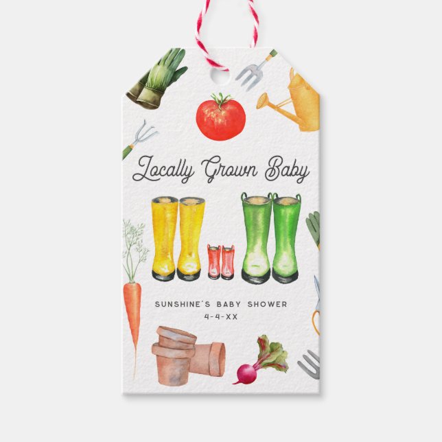 Lokalt odlade röda Boots Garden Baby Shower Presentetikett (Framsidan)