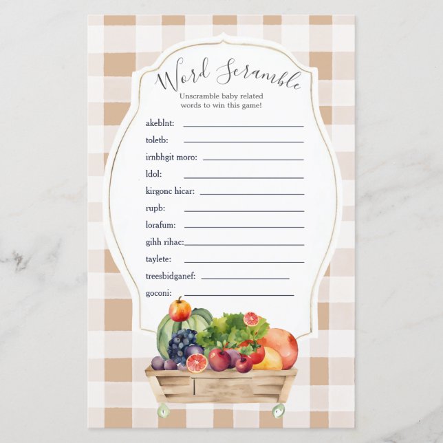 Lokalt odlade Veggies Farmers Ord Scramble Game (Framsida)