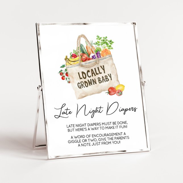 Lokalt odlat babyskor för sent på natten - skylt (Farmers Locally Grown Baby Shower Sign)