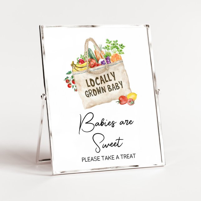 Lokalt odlat babyskor Spädbarn är ett svalt tecken Poster (Farmers Locally Grown Baby Shower Sign)
