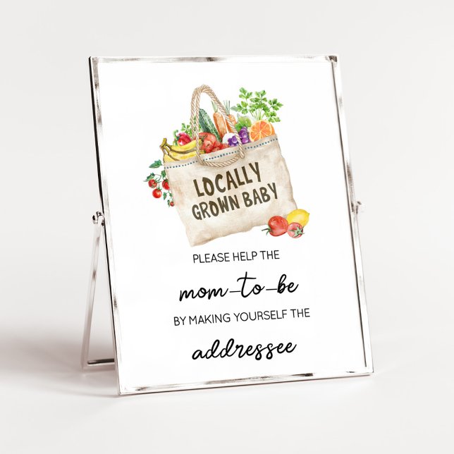 Lokalt odlat babyvykuvert Station-tecken Poster (Farmers Locally Grown Baby Shower Sign)