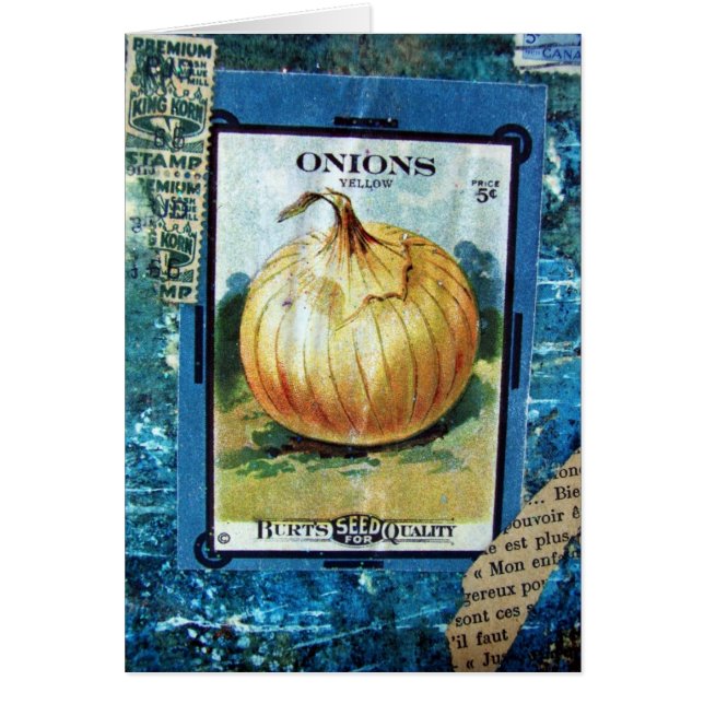 Lökar fem Cents Collage Hälsningskort (Framsidan)