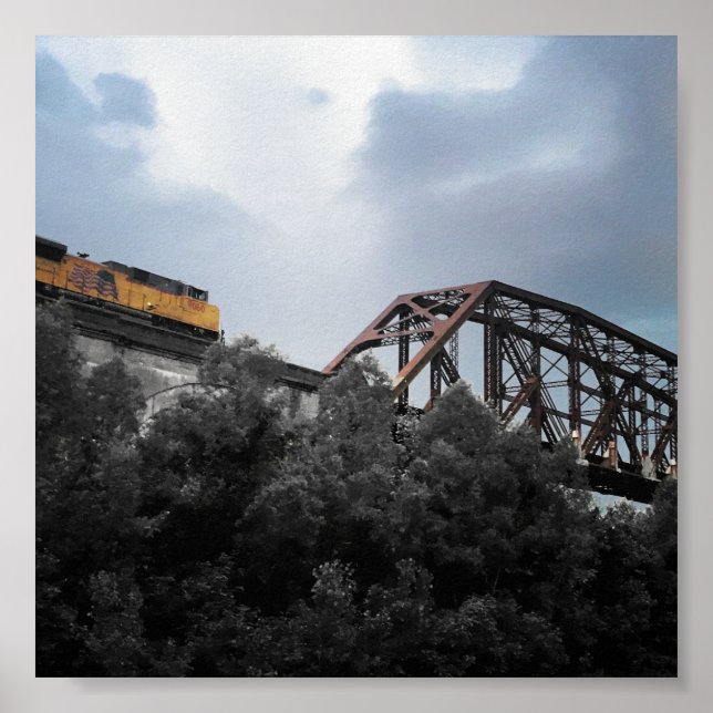 lokomotiv tåg korsar thebes bridge poster (Framsidan)