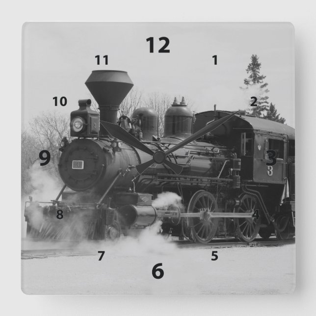 Lokomotivklocka vintage Tåg Fyrkantig Klocka (Framsida)
