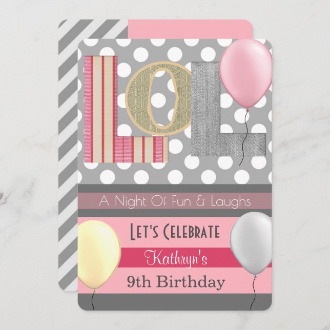 "LOL" Flickslumber Party födelsedag Inbjudningar (Fram/baksida)