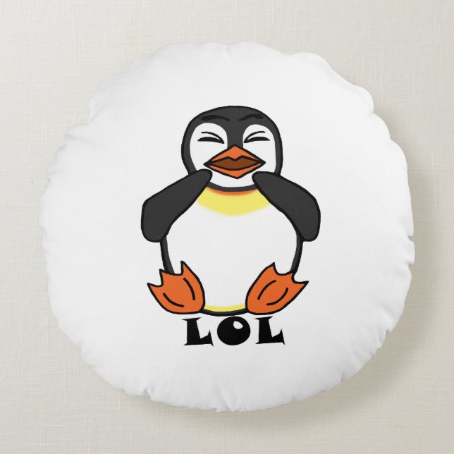 LOL Laughing penguin Rund Kudde (Framsidan)