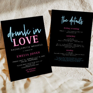 LOLA Editable Neon Drunk i Kärlek Bachelorette Inbjudningar