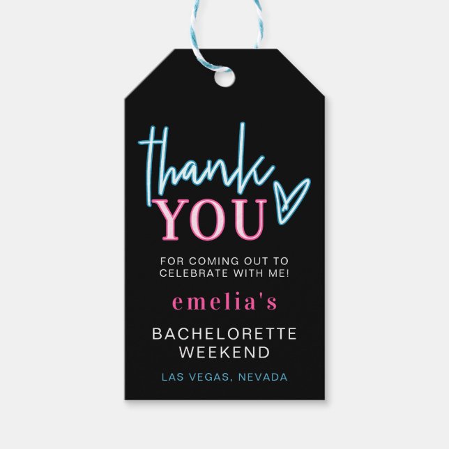 LOLA Neon Blue Rosa Bachelorette Tack Favor G Presentetikett (Framsidan)