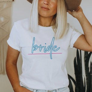 LOLA Neonblå och rosa 90-tals brud Möhippa T Shirt