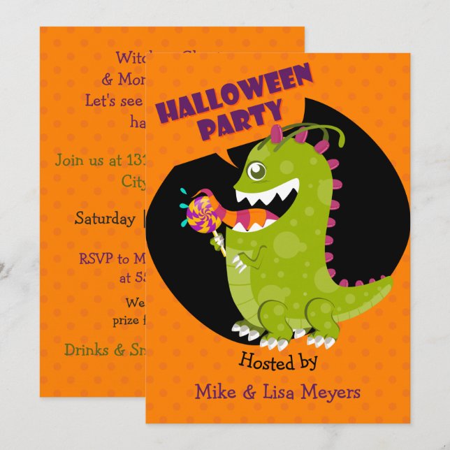 LolliMonster Halloween fest Inbjudningar (Fram/baksida)