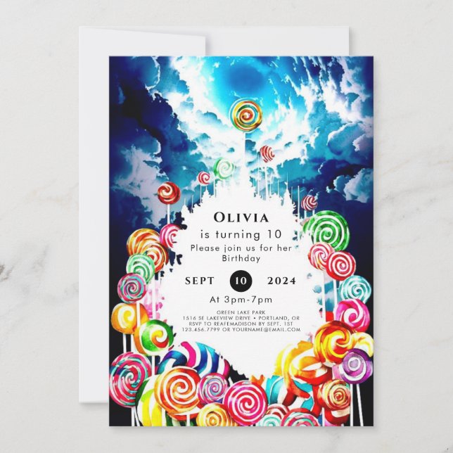 Lollipop Boho Candyland Birthday Inbjudningar (Framsida)