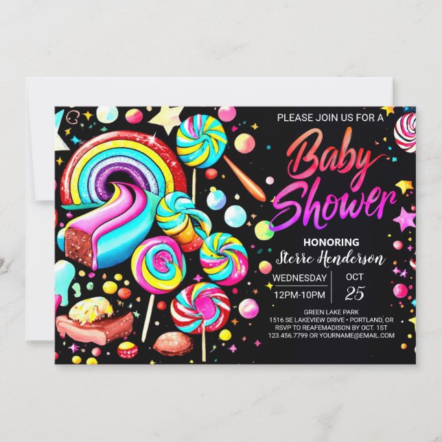 Lollipop Candy Fantasy Baby Shower Inbjudningar (Framsida)