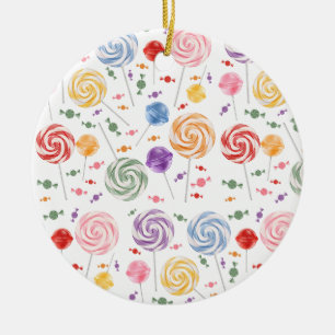 Lollipop Candy Mönster Colorful Julgransprydnad Keramik