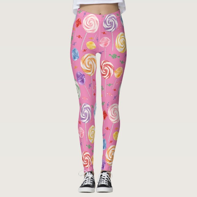 Lollipop Candy Mönster Colorful Leggings (Framsida)