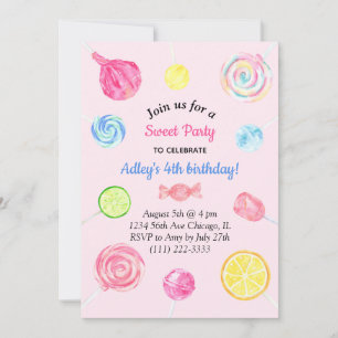Lollipop Candy Sweet Girl Birthday Inbjudningar