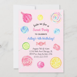 Lollipop Candy Sweet Girl Birthday Inbjudningar