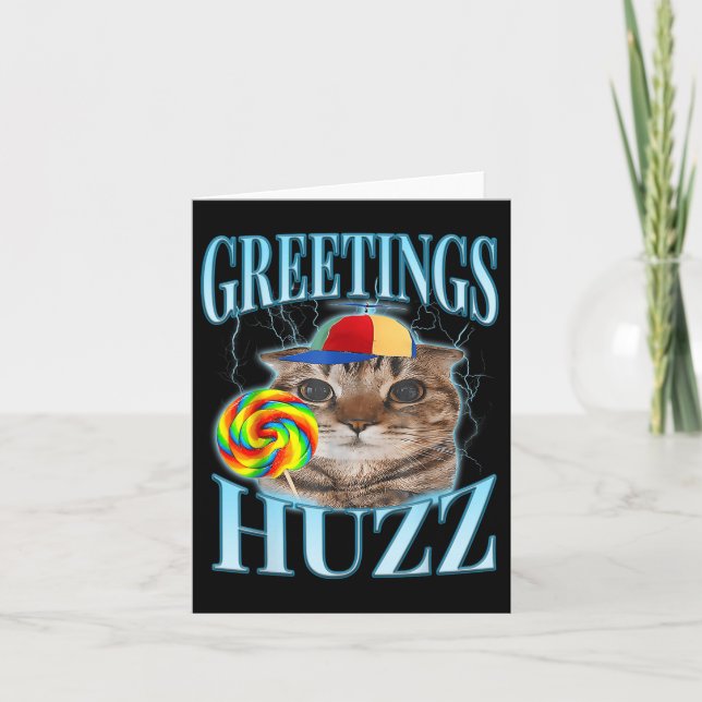 Lollipop Cat Meme Hälsning Huzz Funny Fånig Cat B Kort (Framsida)