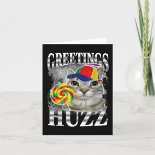 Lollipop Cat Meme Hälsning Huzz Funny Fånig Cat H Kort