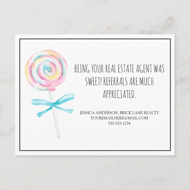 Lollipop Fastighets Rekommendationer Marknadsförin Vykort (Framsida)