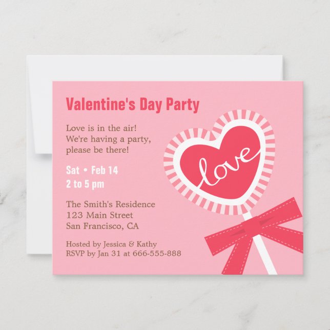 Lollipop Heart Candy Valentiness Party-inbjudninga Inbjudningar (Framsida)